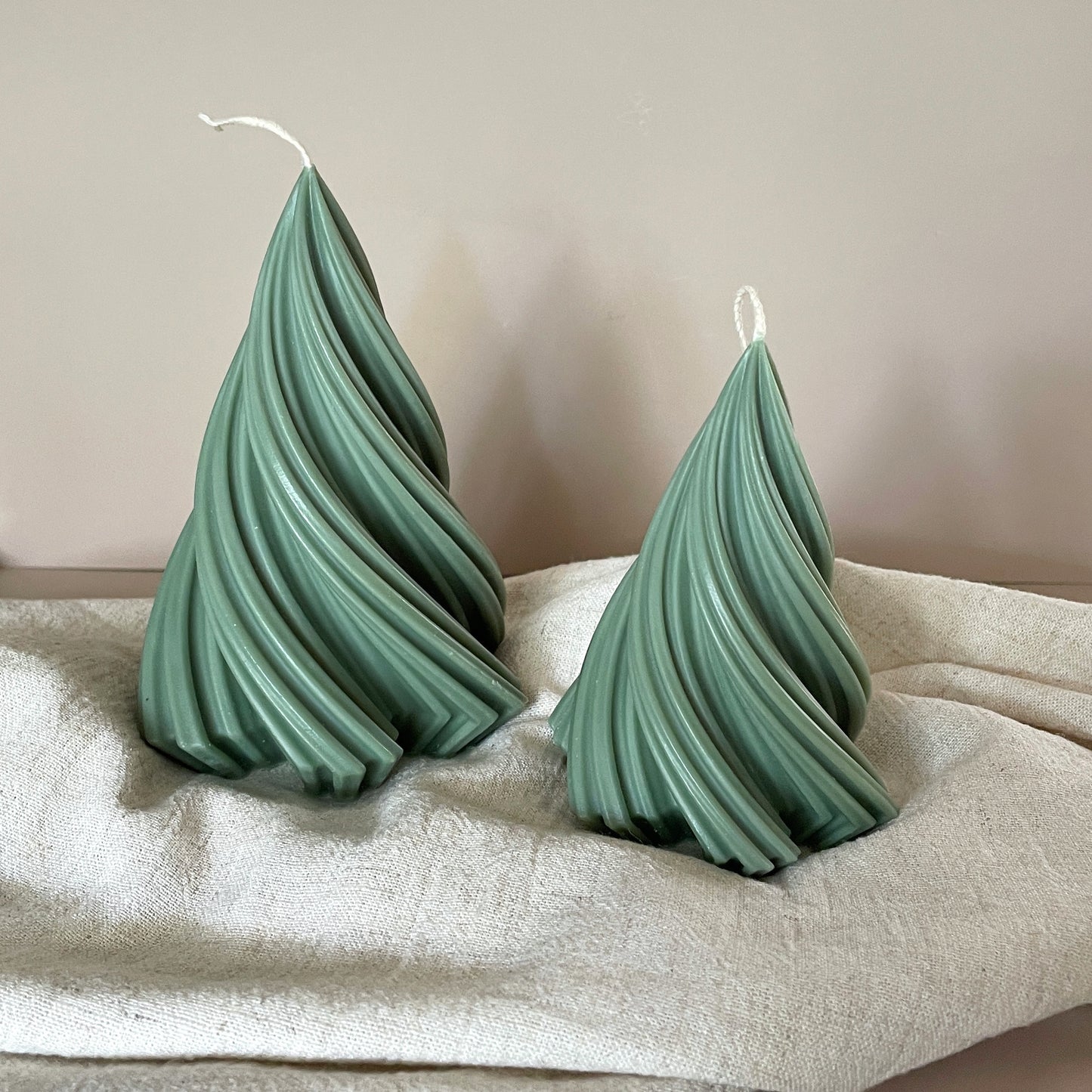 Sage Twisted Christmas Tree Candles - Set of Two