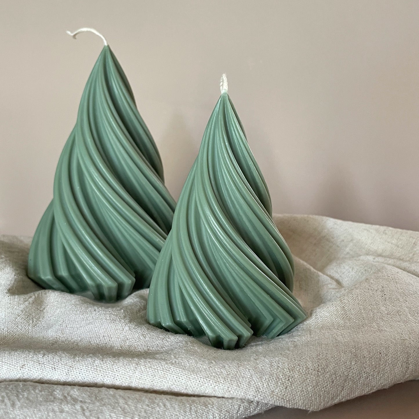 Sage Twisted Christmas Tree Candles - Set of Two